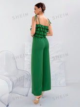 Ladies' Ruffle Layer Tie Strap Cami Top And Wide Leg Pants Set
